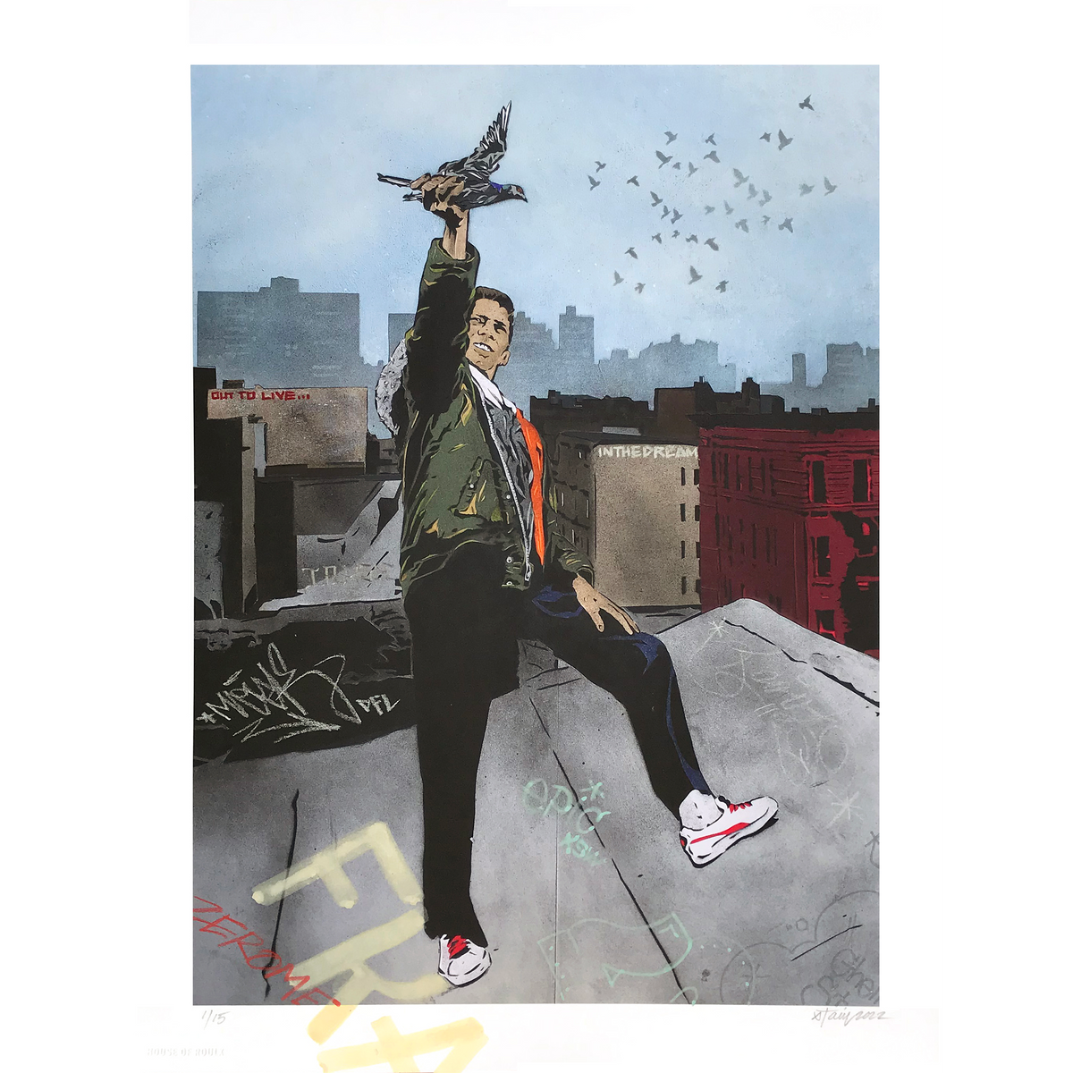 Chris Stain &quot;Up on the Roof&quot; - Hand-Embellished Edition of 15 - 13 x 17&quot;