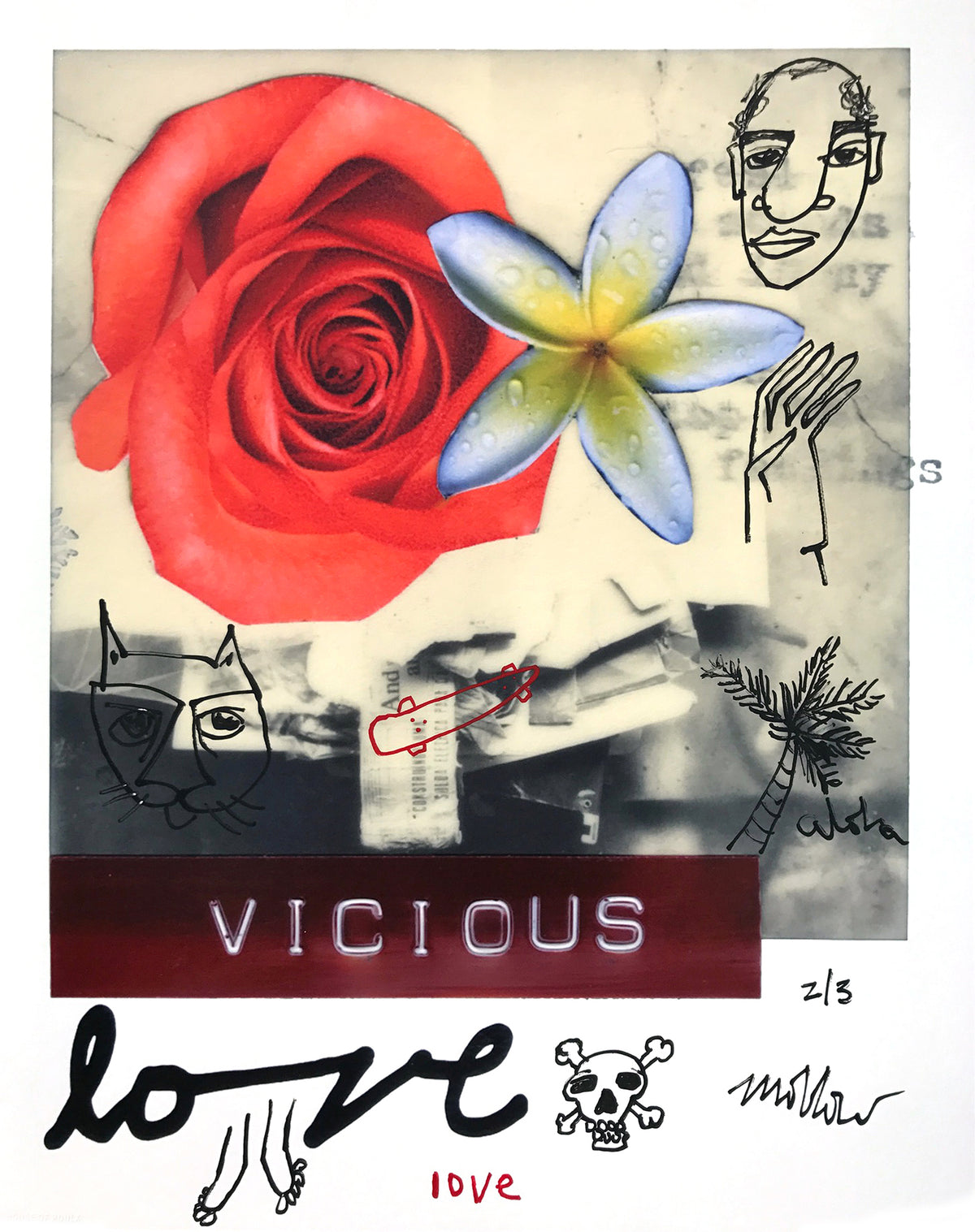 Mark Oblow &quot;Vicious Love&quot; - Hand-Embellished Unique Print, #2/3 - 16 x 20&quot;