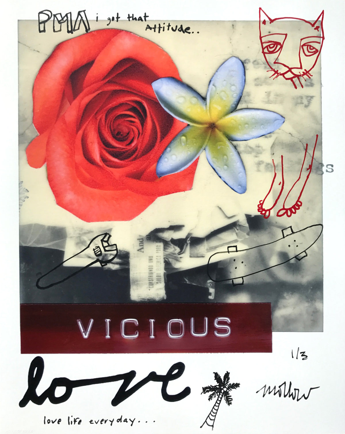 Mark Oblow &quot;Vicious Love&quot; - Hand-Embellished Unique Print, #1/3 - 16 x 20&quot;
