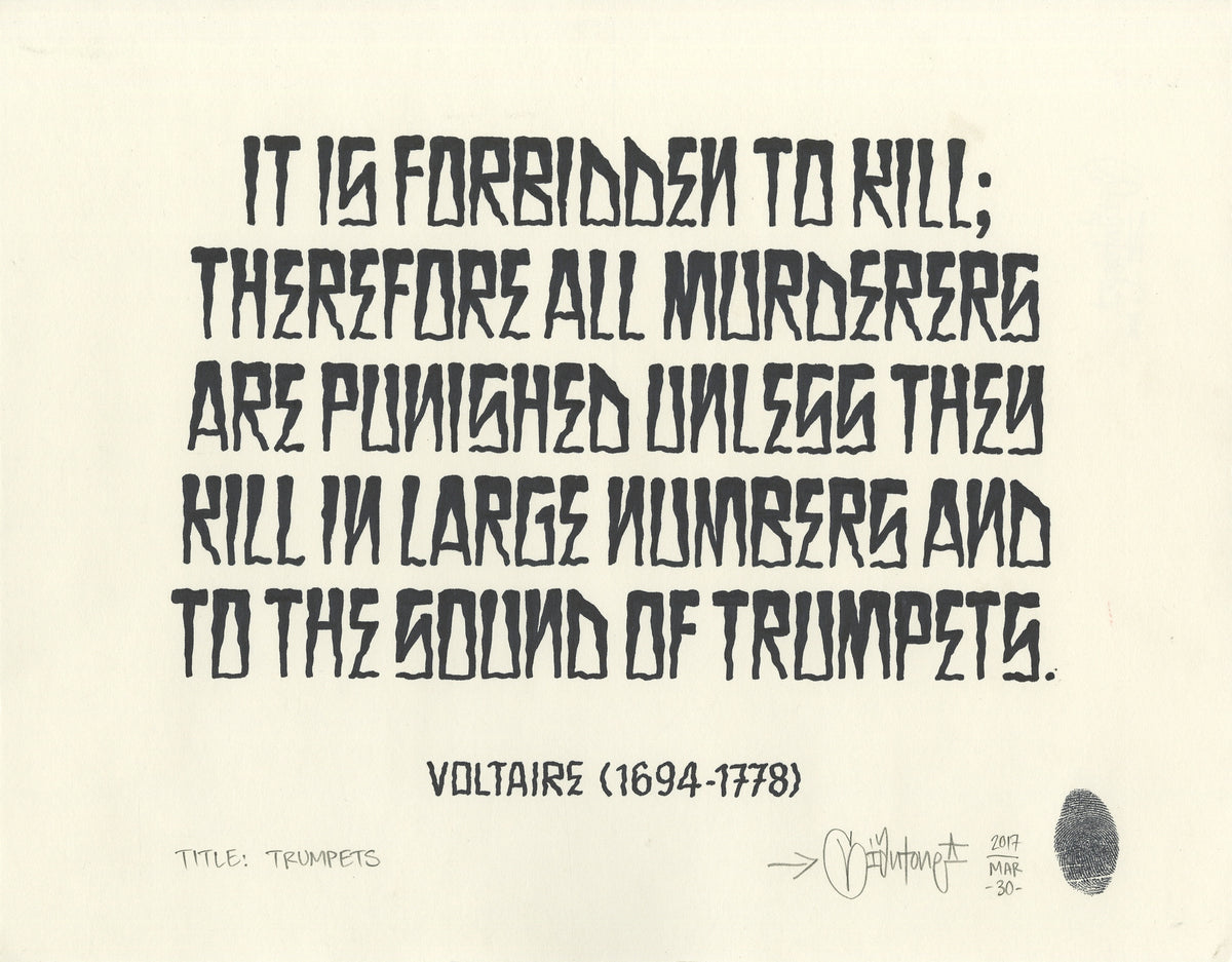 Mike Giant &quot;Trumpets (Voltaire)&quot; - Original Ink Illustration - 11 x 14