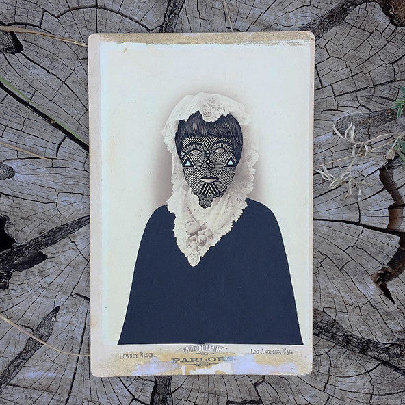 Adrian Landon Brooks &quot;Warpaint #5&quot; - Original Painting on Vintage Cabinet Card Photograph