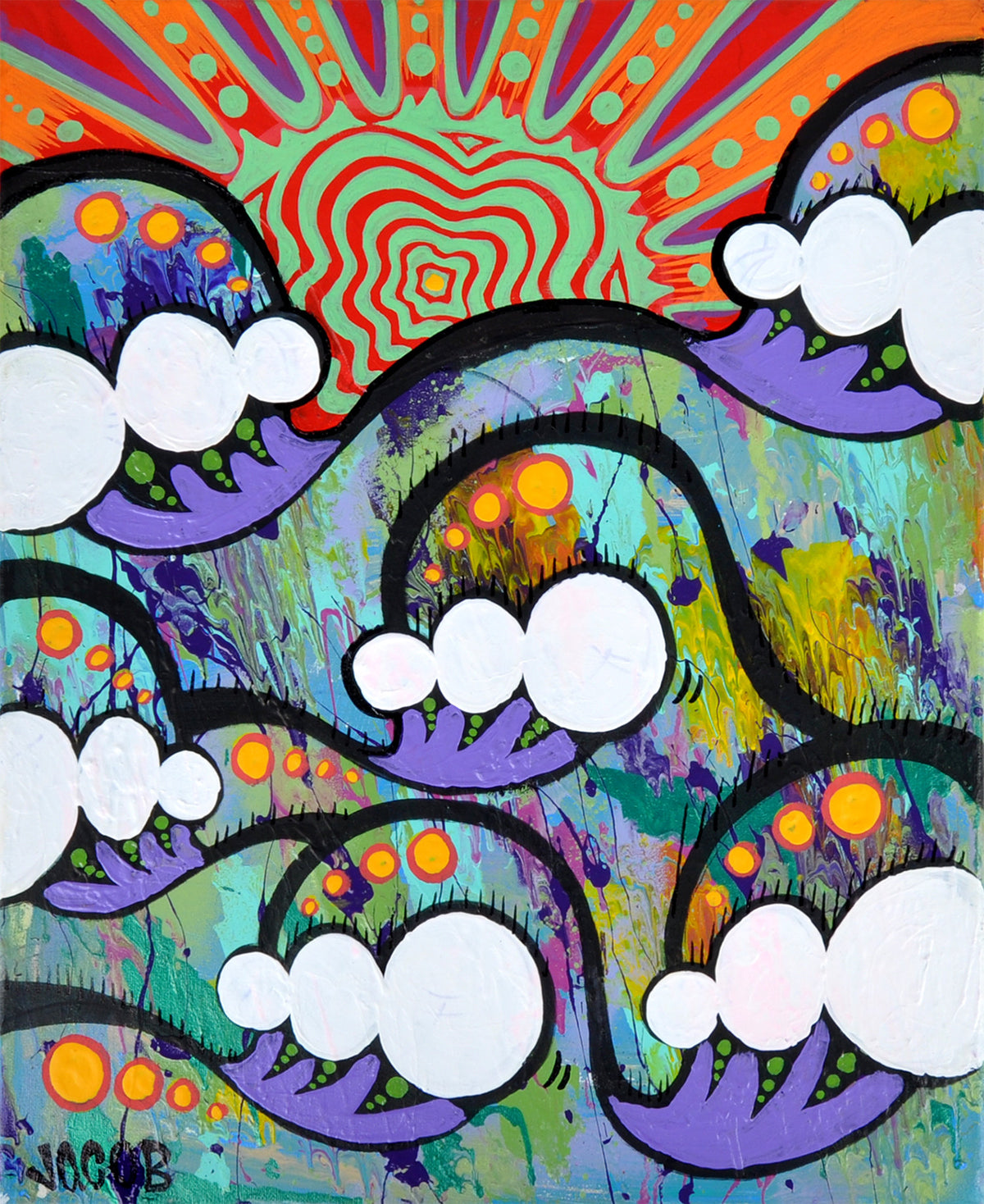 Andrew Jacob &quot;Hoota&#39;s Waves&quot; - Original Acrylic and Enamel on Canvas