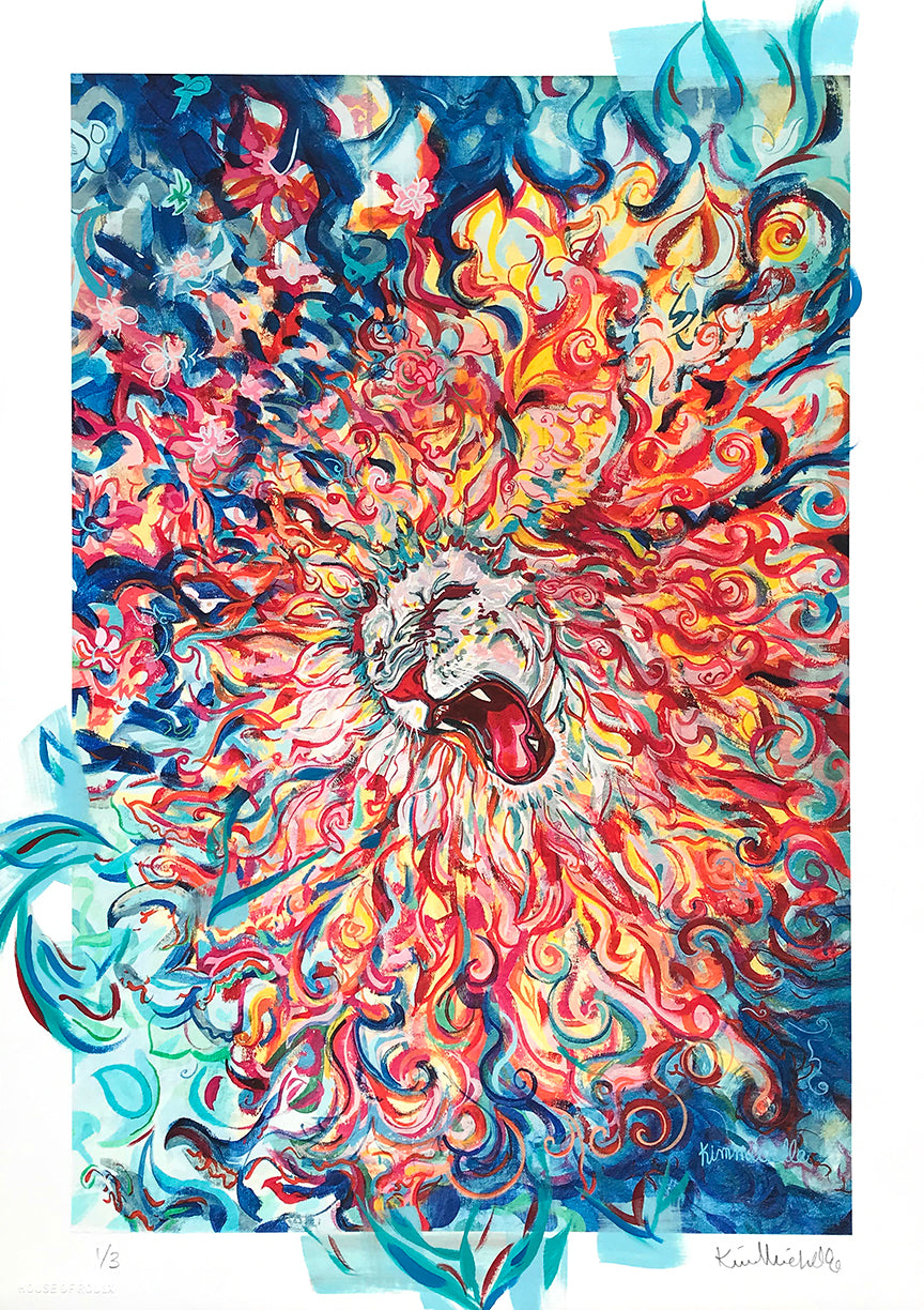 Kim Michelle &quot;White Lion Roar&quot; - Hand-Embellished Variant, 1 of 3 - 12 x 17&quot;