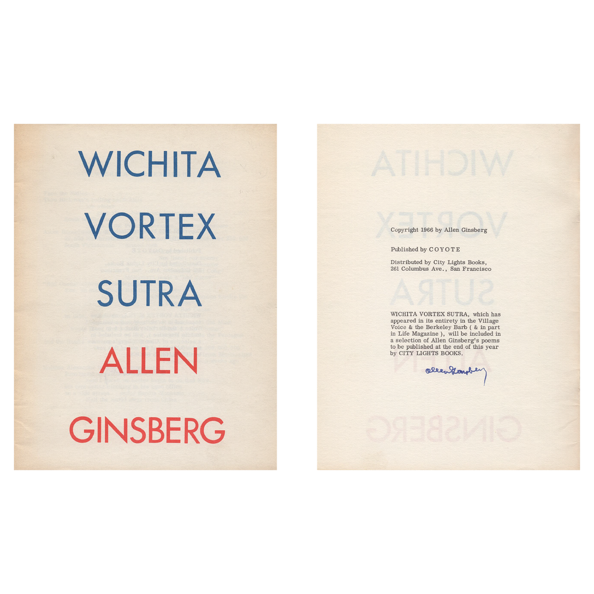 Allen Ginsberg - Signed &quot;Wichita Vortex Sutra,&quot; First Edition, 1966