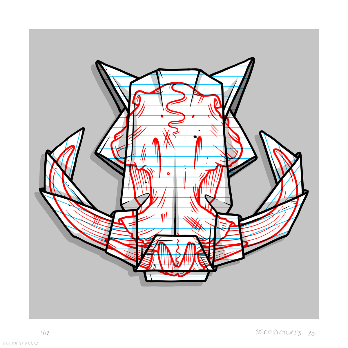 Stickipictures - &quot;Origami Warthog Skull&quot; - Archival Print, Limited Edition of 12 - 12 x 12&quot;