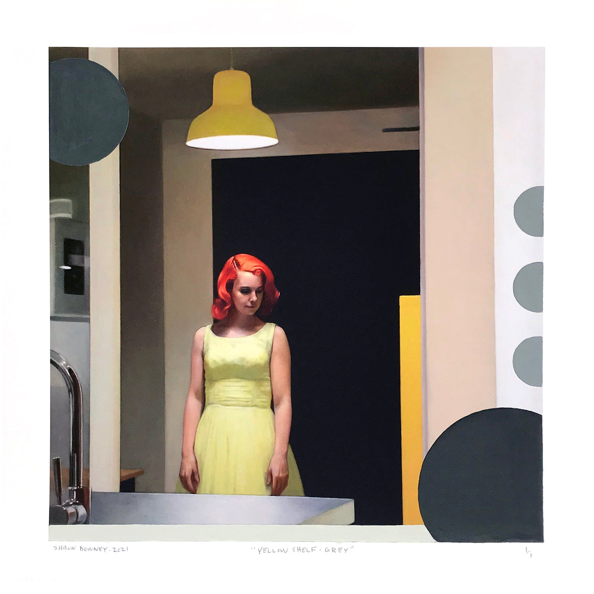 Shaun Downey &quot;Yellow Shelf (Grey)&quot; - Hand-Embellished One-Off Variant - 12 x 12&quot;