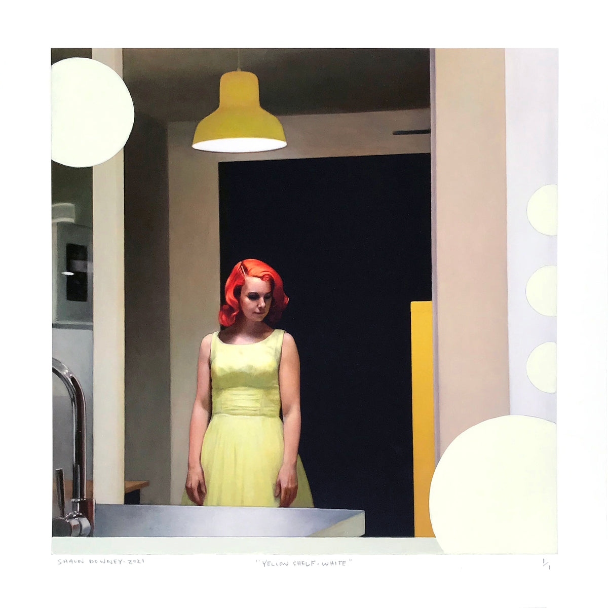 Shaun Downey &quot;Yellow Shelf (White)&quot; - Hand-Embellished One-Off Variant - 12 x 12&quot;