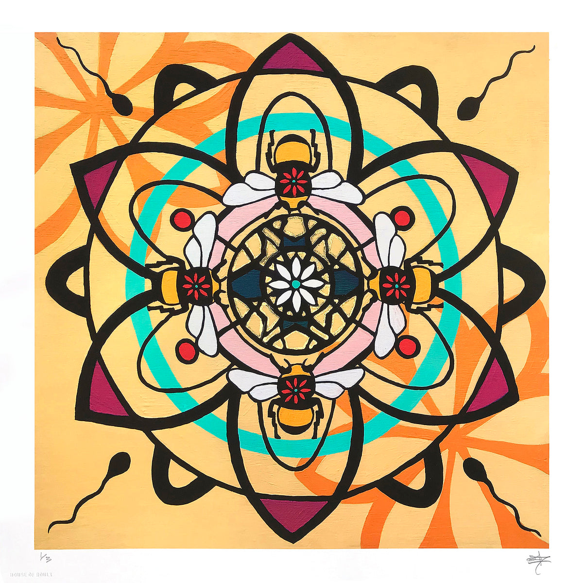 olive47 &quot;Yellow Bees #2&quot; - Hand-Embellished Variant, 1 of 3 - 17 x 17&quot;