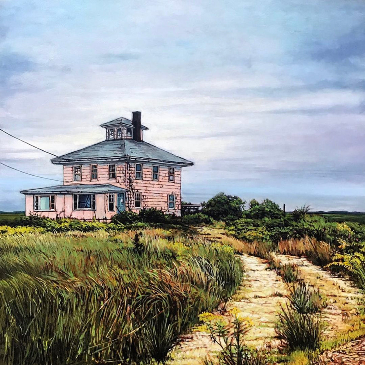 Andrew Houle &quot;A Pink House&quot; - Original Oil Painting on Wood - 24 x 24&quot;