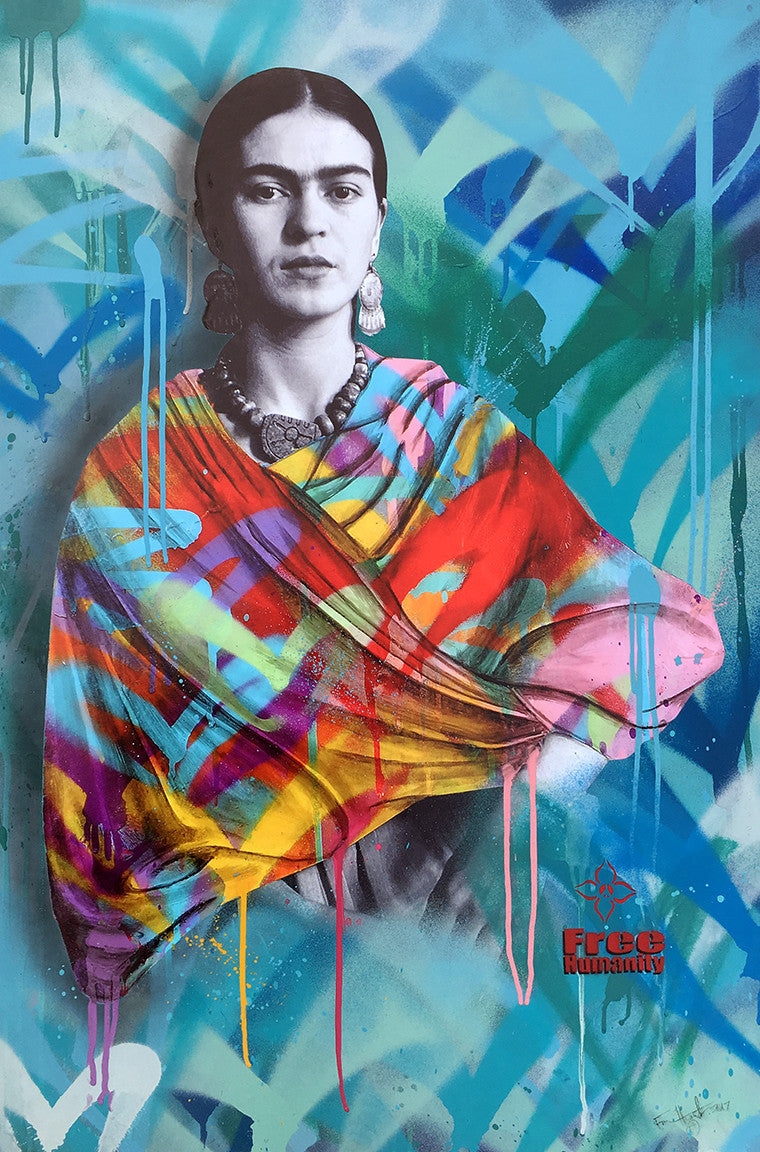 FREE HUMANITY &quot;Frida Kahlo&quot; - HAND-PAINTED UNIQUE 1/1 - 24 X 36&quot;