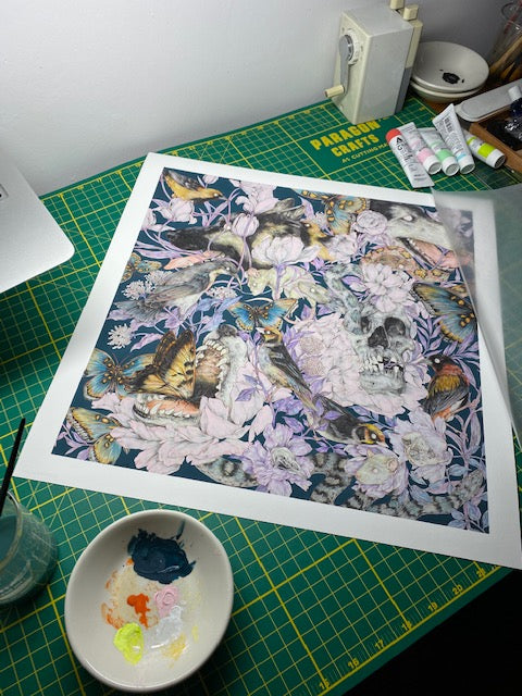 Fumi Mini Nakamura &quot;We Find No Vestige of a Beginning - No Prospect of an End&quot; - Hand-Embellished Variant, #1/3 (Midnight) - 17 x 17&quot;