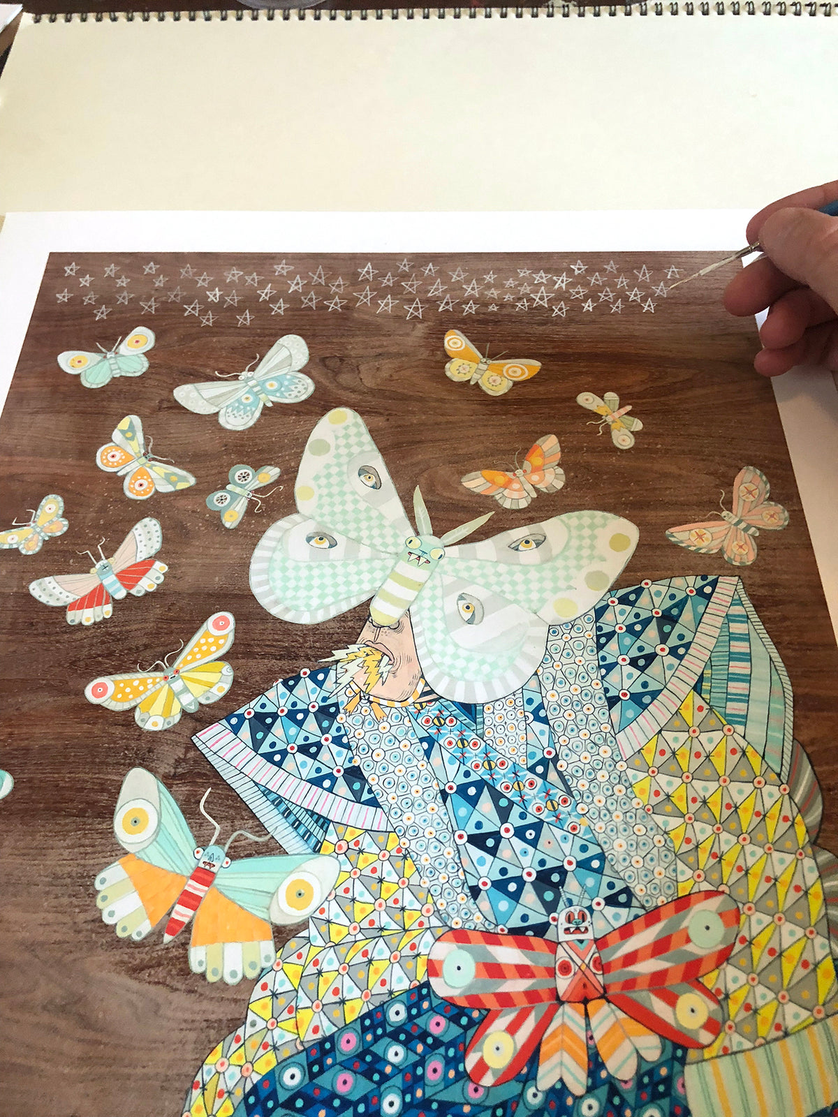 Ferris Plock &quot;The Mothman &amp; the Butterflies&quot; - Hand-Embellished Variant, 1 of 3 - 14 x 17&quot;