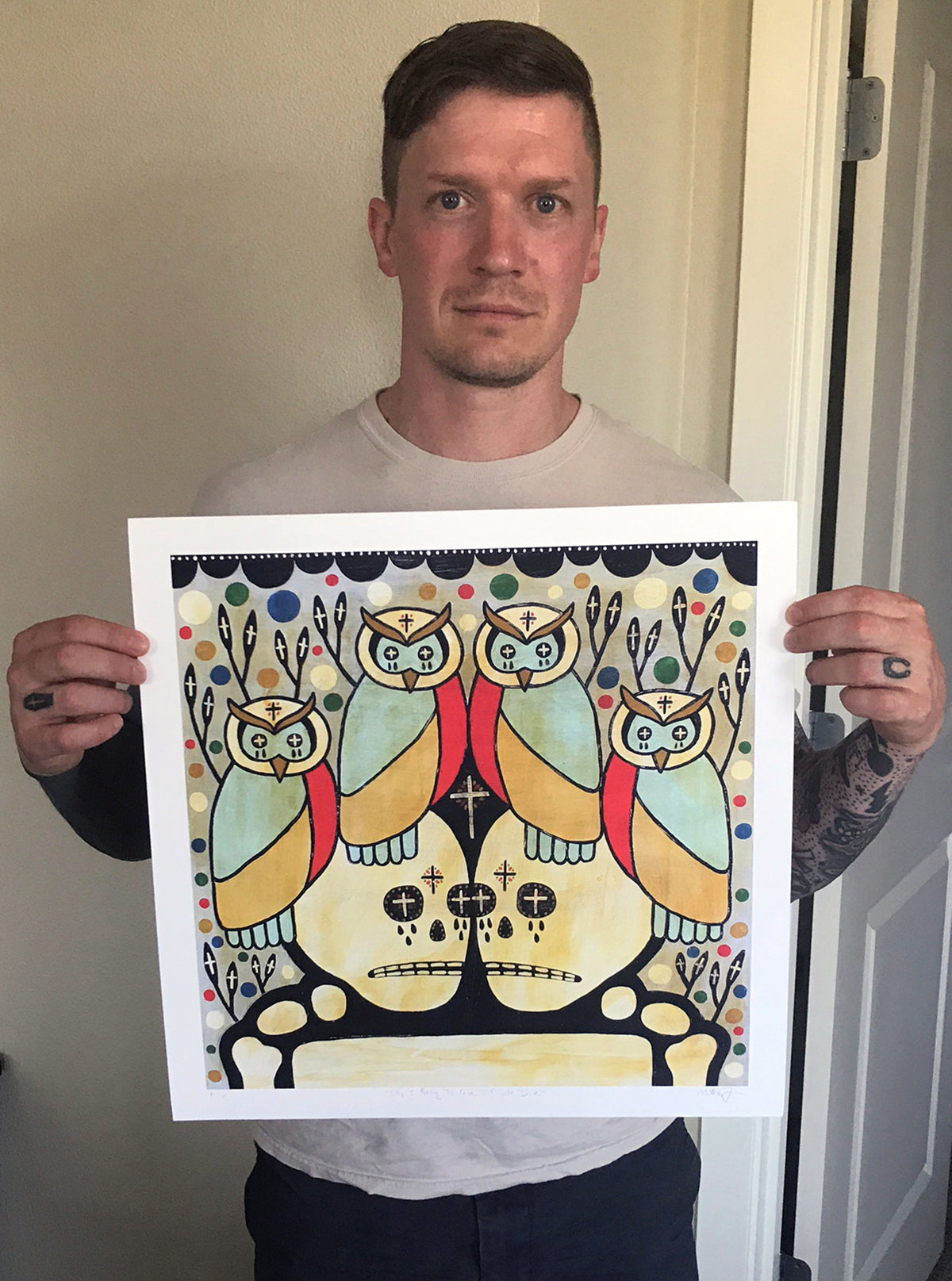 Mike Egan &quot;Who&#39;s Going to Care if We Die?&quot; - Hand-Embellished Edition of 3 - 17 x 17&quot;