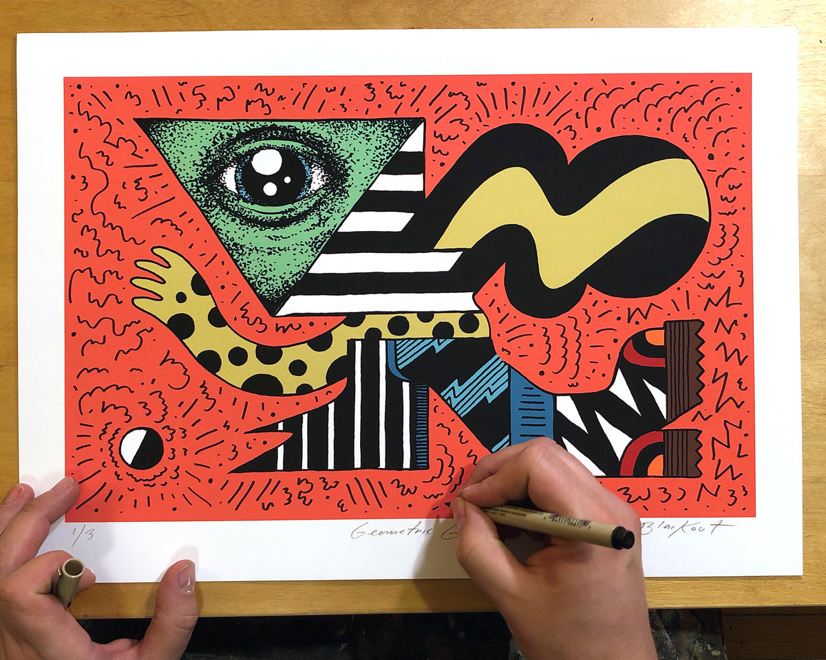 Mac Blackout &quot;Geometric Giant&quot; - Hand-Embellished Unique Print, Limited Edition of 3 - 12 x 17&quot;