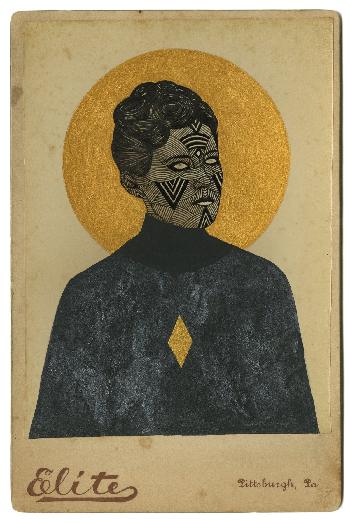 Adrian Landon Brooks &quot;Warpaint #3&quot; - Original Painting on Vintage Cabinet Card Photograph