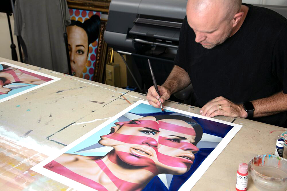 Scott Rohlfs &quot;America The Beautiful? (Blue)&quot; - Hand-Embellished Unique Variant, #3/3 - 18 x 24&quot;