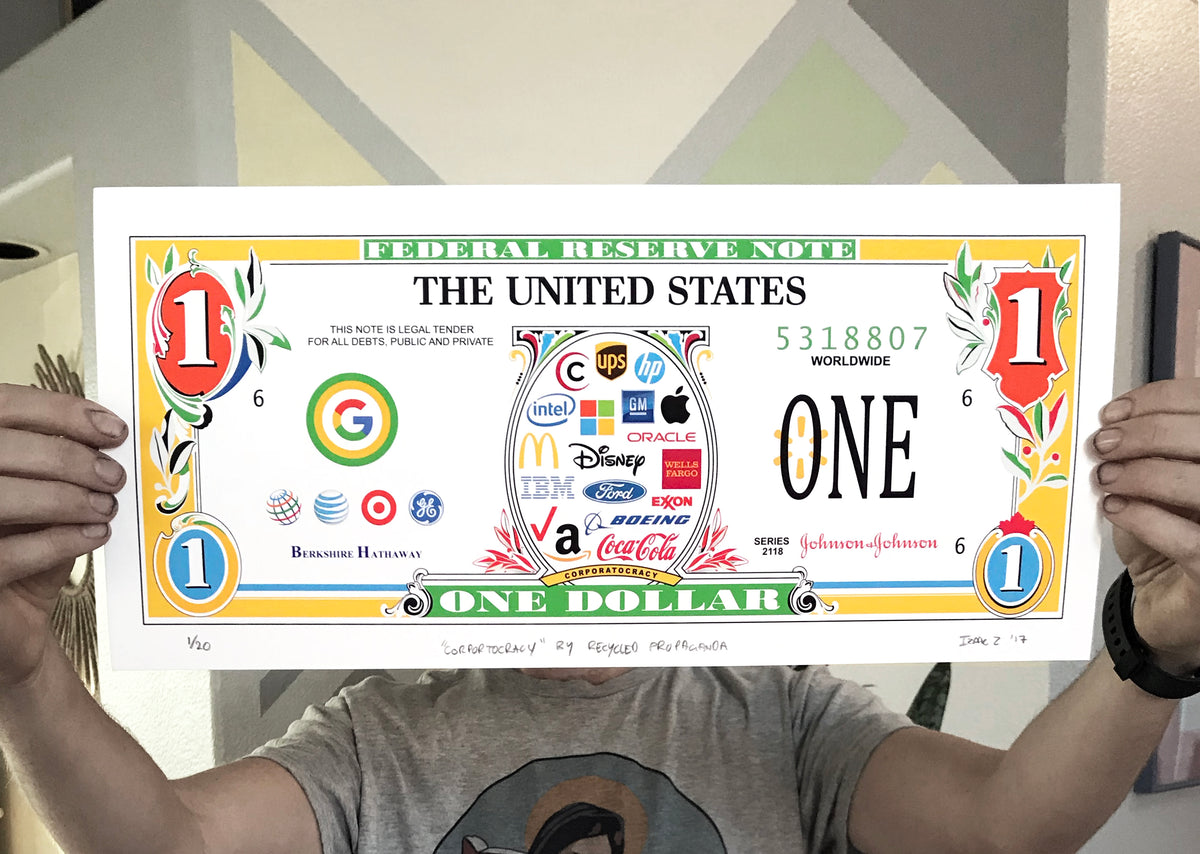 Recycled Propaganda &quot;Corportocracy&quot; - Limited Edition, Archival Print - 17 x 8&quot;