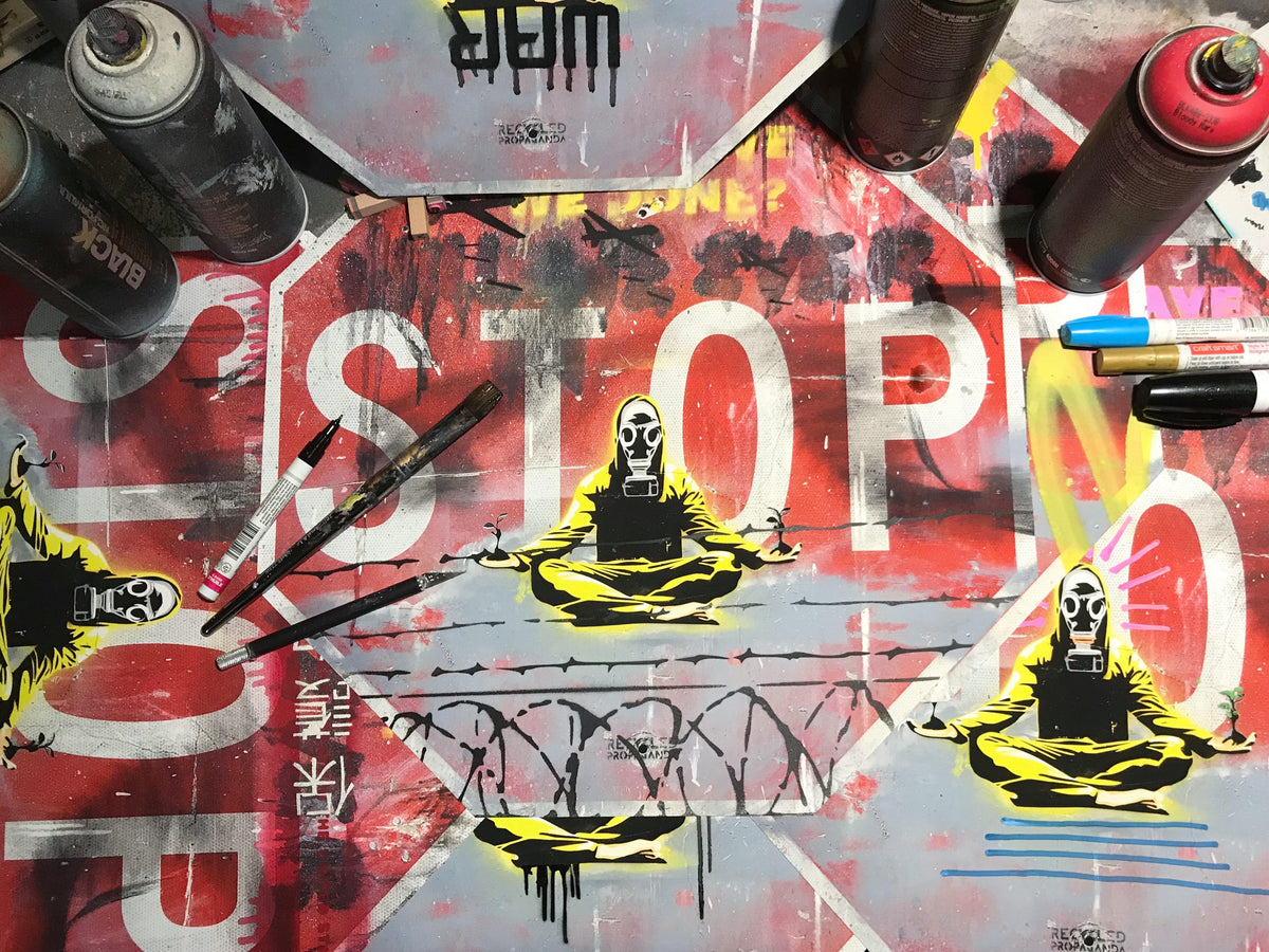 Recycled Propaganda &quot;War On Peace&quot; - Die-Cut, Hand-Embellished Edition of 15 - 17 x 17&quot;